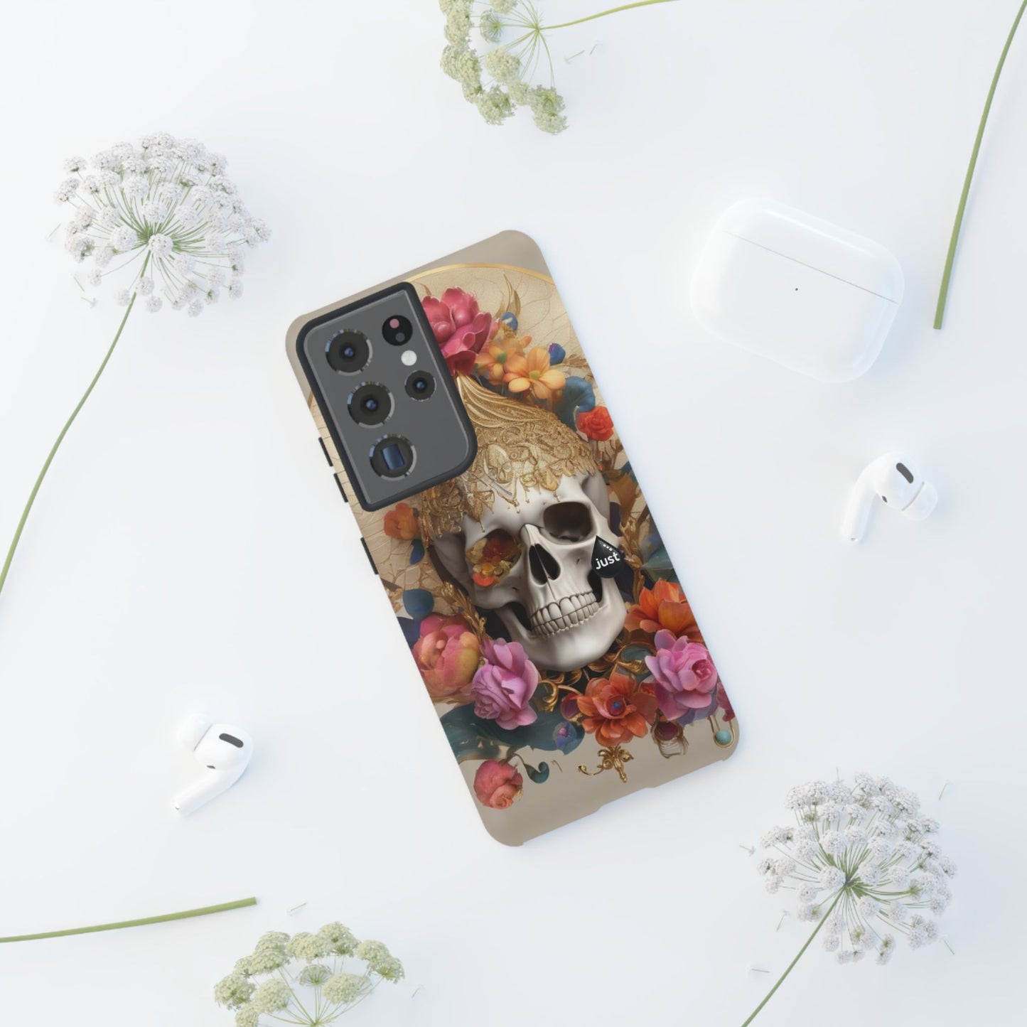 Artistic Skull Phone Case with Floral Design by "JUST DRIP" - Tough Cases(contact is we don't have you phone)