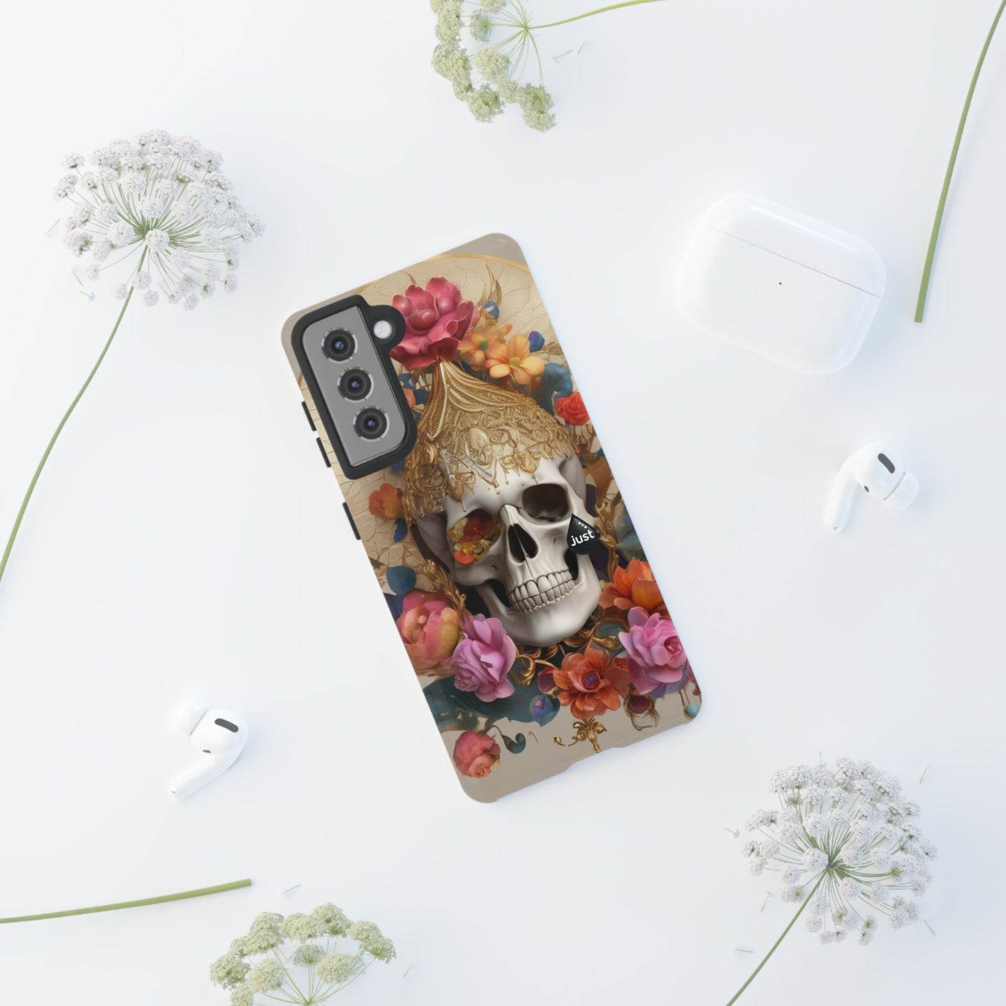 Artistic Skull Phone Case with Floral Design by "JUST DRIP" - Tough Cases(contact is we don't have you phone)