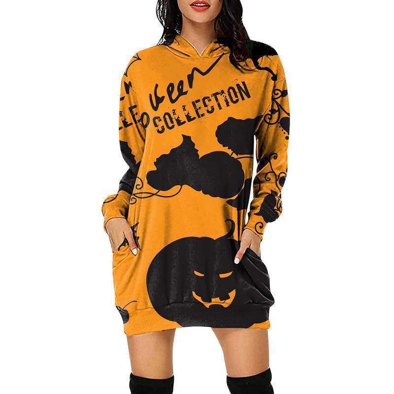 Vestido tipo sudadera holgado de manga larga para Halloween para mujer