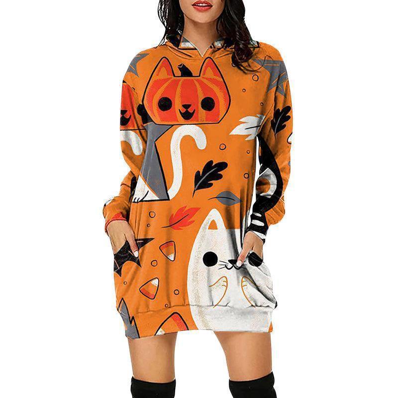 Vestido tipo sudadera holgado de manga larga para Halloween para mujer