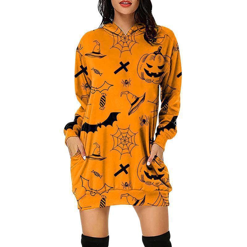 Vestido tipo sudadera holgado de manga larga para Halloween para mujer