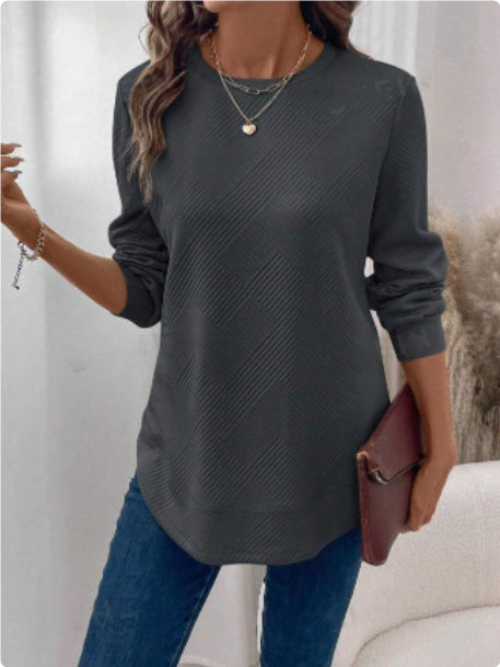 Camisa informal de manga larga con cuello redondo para mujer