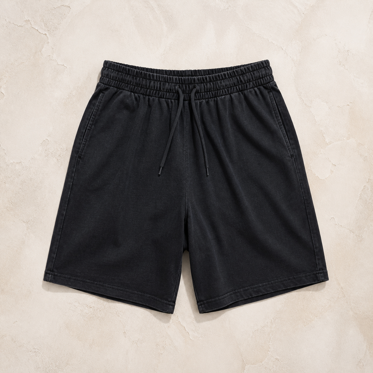 Relaxed Cotton Shorts — Washed Black