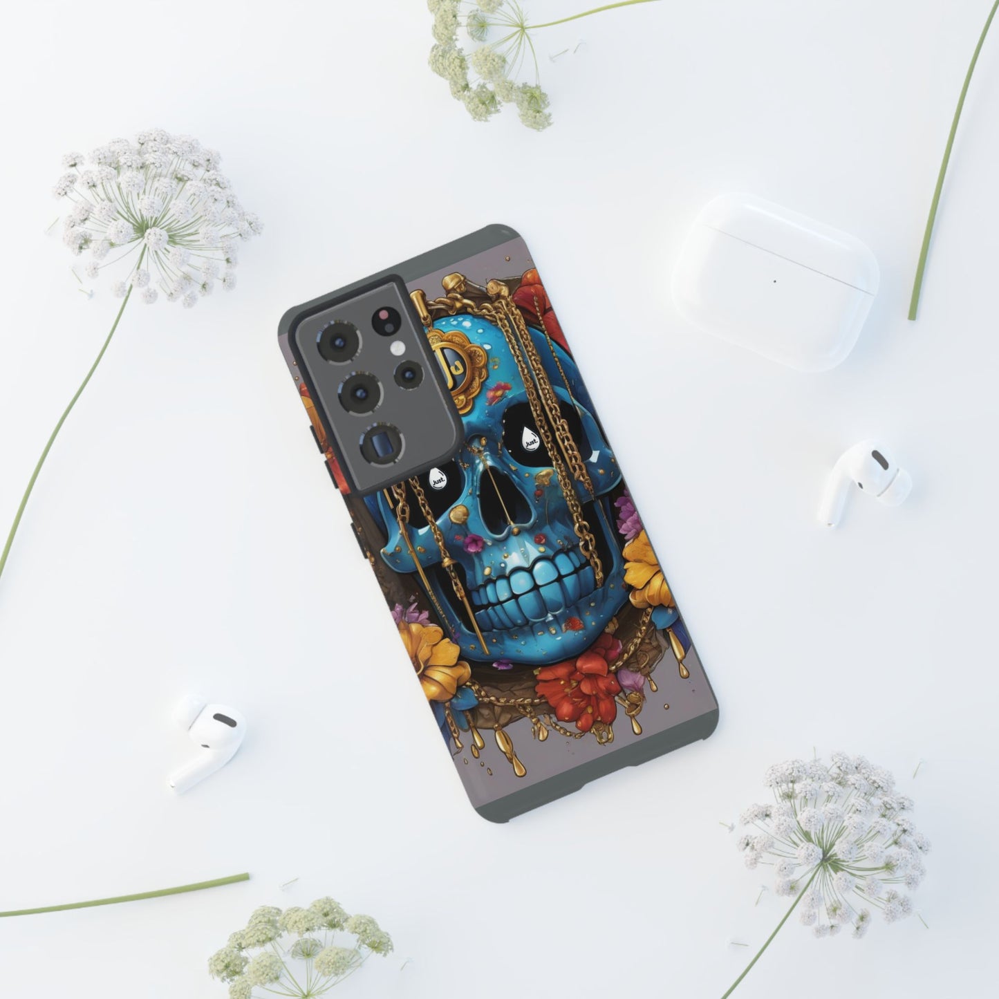 Skull with flower intergraded design by "JUST DRIP" Tough & Stylish Protective Cover/limited time only!!