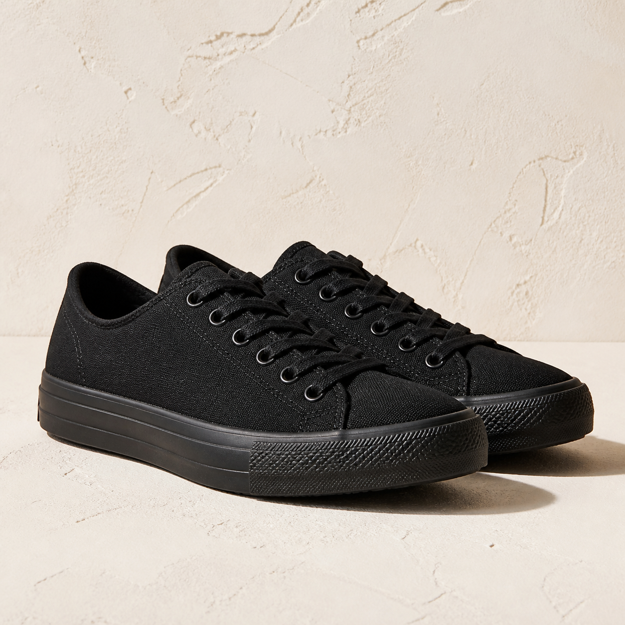Low-Top Canvas Sneakers — Black