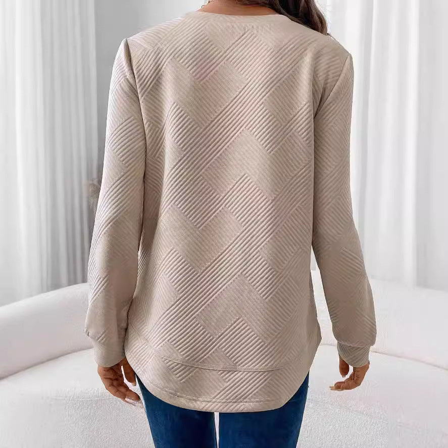 Camisa informal de manga larga con cuello redondo para mujer