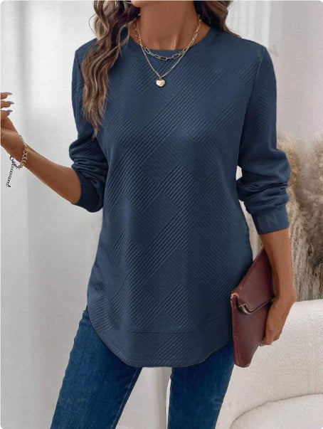 Camisa informal de manga larga con cuello redondo para mujer