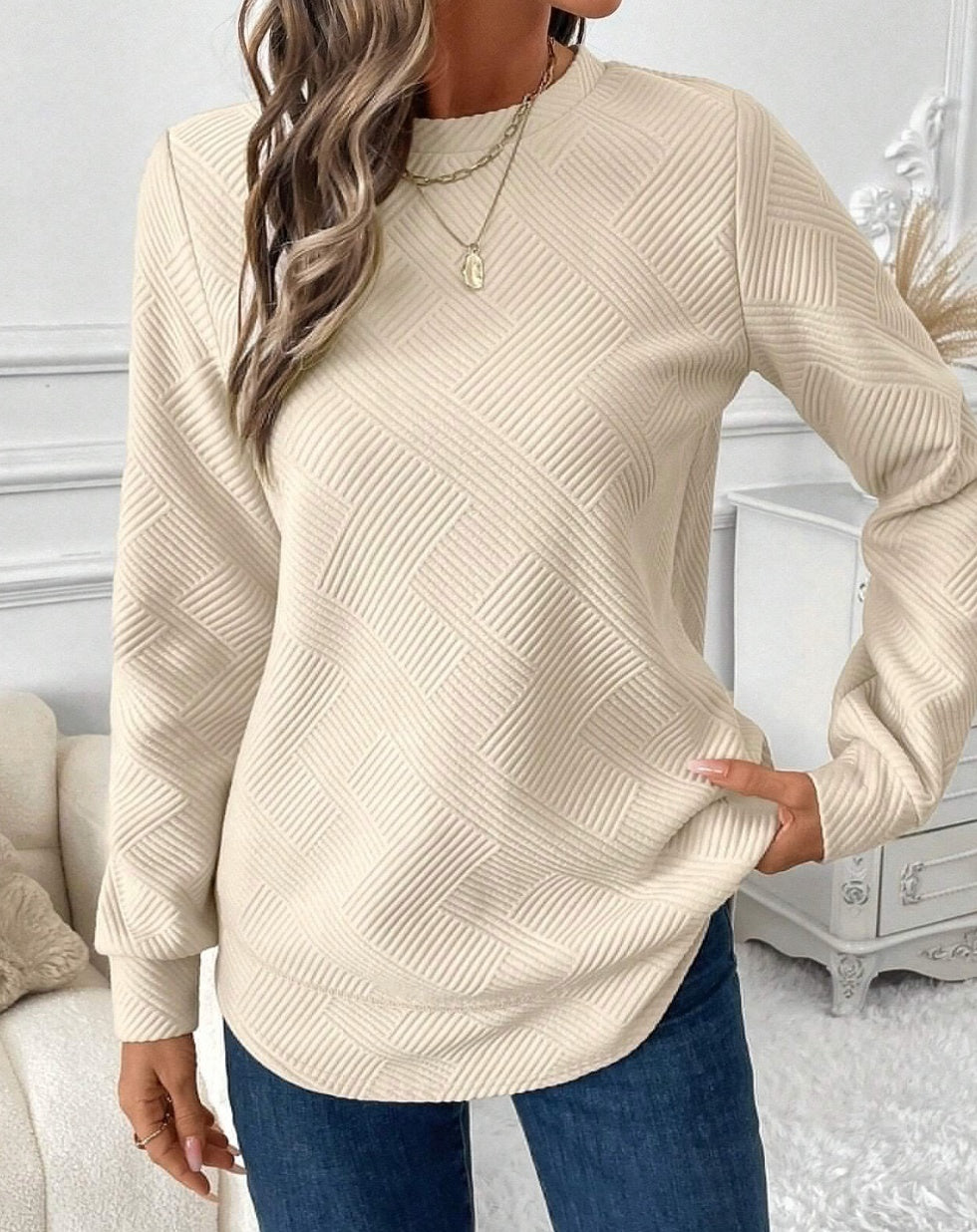 Camisa informal de manga larga con cuello redondo para mujer