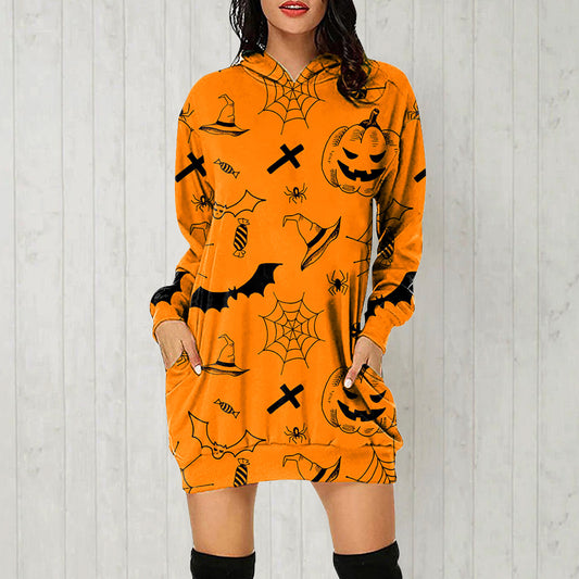 Vestido tipo sudadera holgado de manga larga para Halloween para mujer