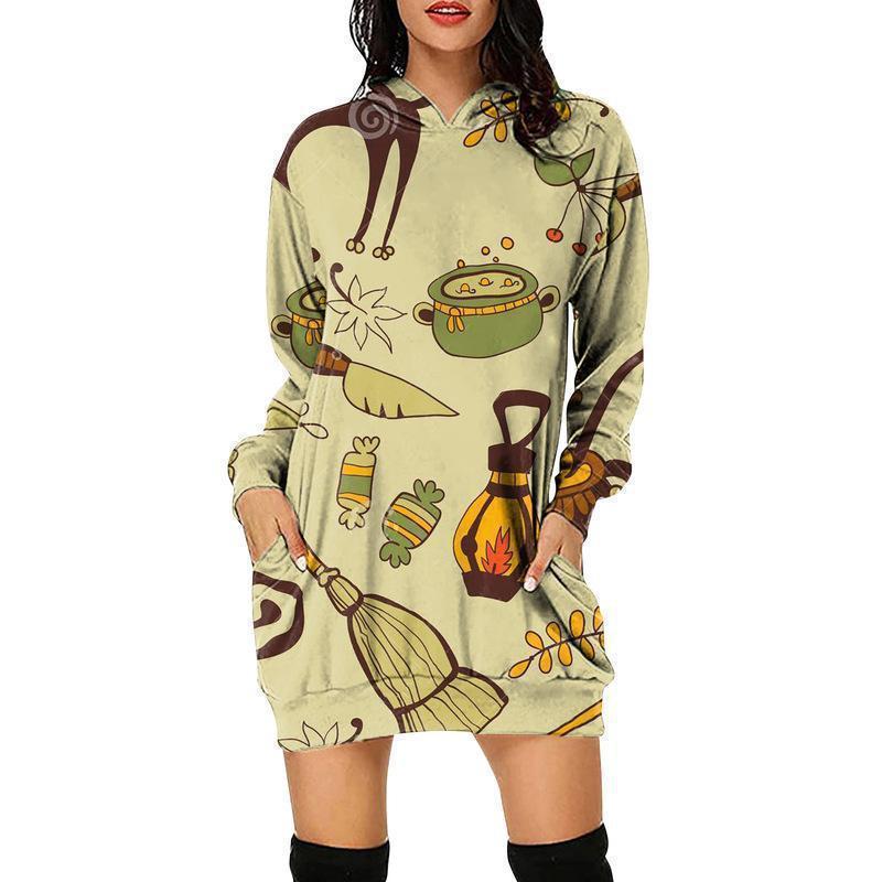 Vestido tipo sudadera holgado de manga larga para Halloween para mujer