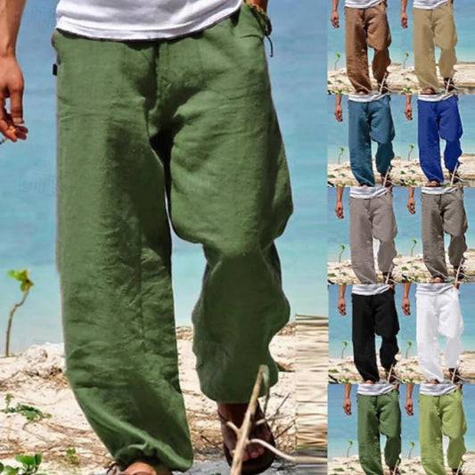 Pantalones de playa de verano con cintura elástica y cordón para hombre