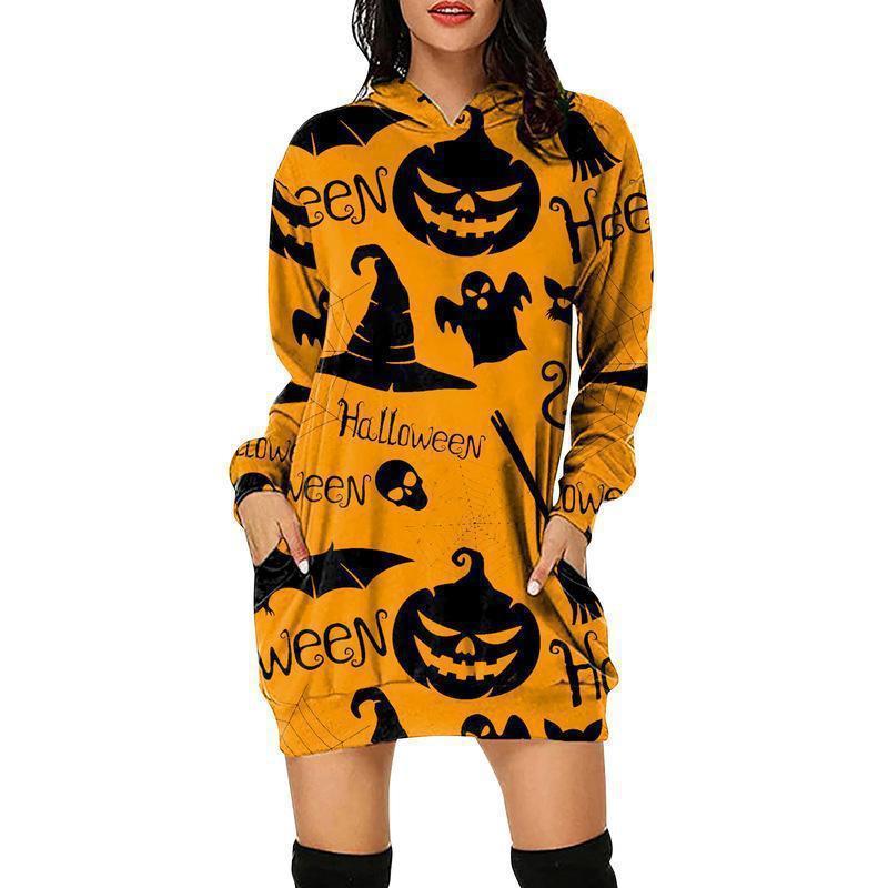 Vestido tipo sudadera holgado de manga larga para Halloween para mujer